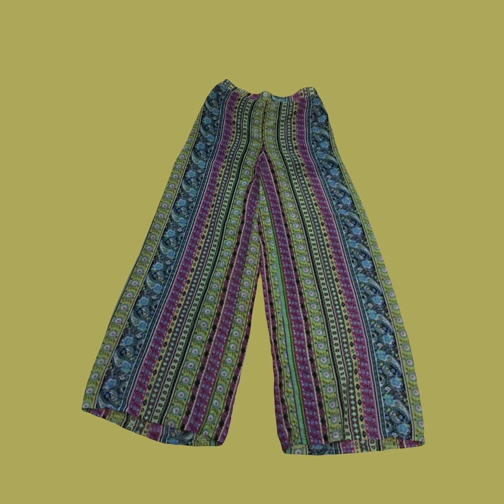 Love Tree MEDIUM Green yellow geometric print sheer Pants
